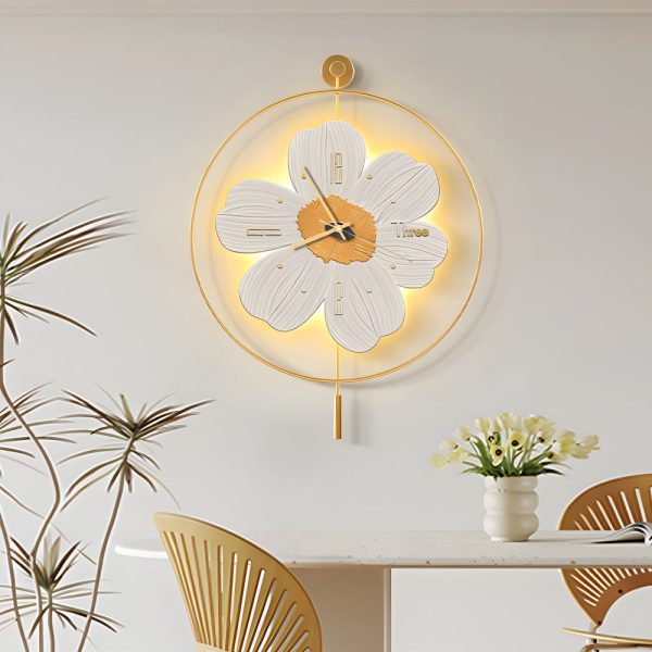 Round Metal Battery Operated LED Flower Wall Clock - Image 6