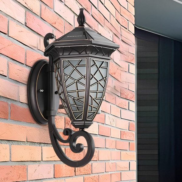Retro Pattern Waterproof Black American Style Solar Powered Wall Lamp - Image 8