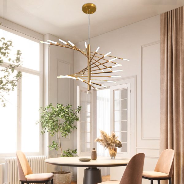 Modern Chandelier Rotating Fireworks, Black/Gold - Image 4