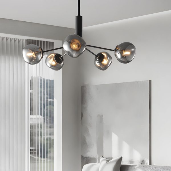 3/5/8-Light Molecule Dimpled Lava Glass Chandelier with Black Metallic Arms - Image 2