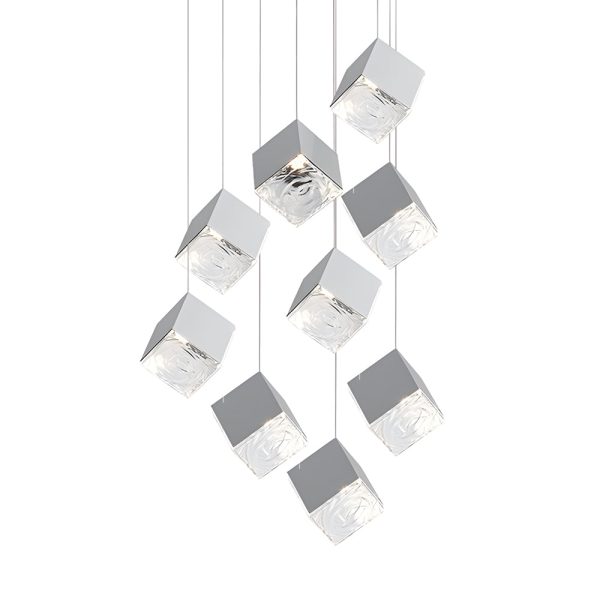 1/3/6/9-Light Multi Glass Ice Cube Metallic Staircase Chandelier in Gold/Chrome - Image 18