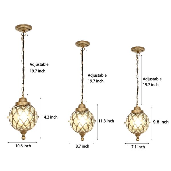 1-Light Tea Glass Globe Outdoor Pendant Lights Outside Haning Lantern Chandelier - Image 6
