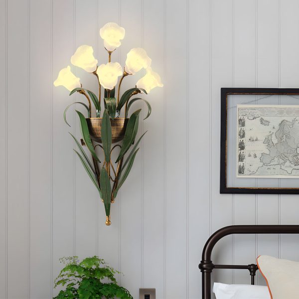 Bouquet Flowers Leaves White Light Pastoral American Style Wall Lamp - Image 2