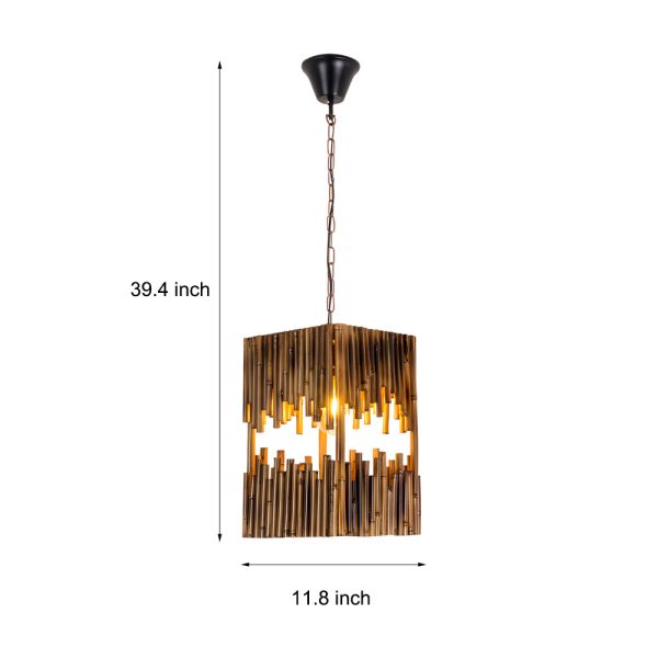 Retro Wood Bamboo Tube Cuboid Pendant Light - 1-Light Suspension Lamp - Image 6
