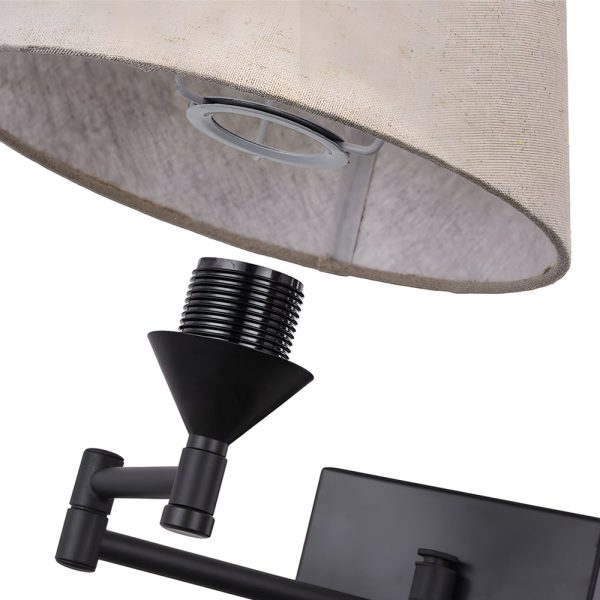 1-Light Linen/Brown/White Plug-In Swing Arm Wall Lamp with Linen Shade - Image 6
