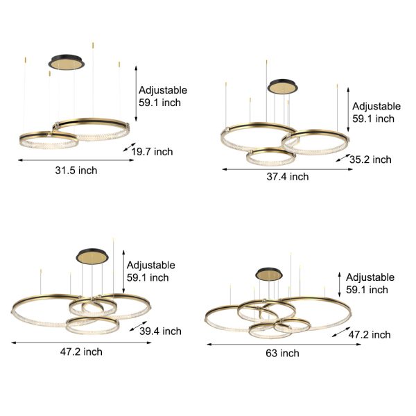 Circular Rings Three Step Dimming Brushed Gold Modern Ceiling Lights Fixture - Image 5