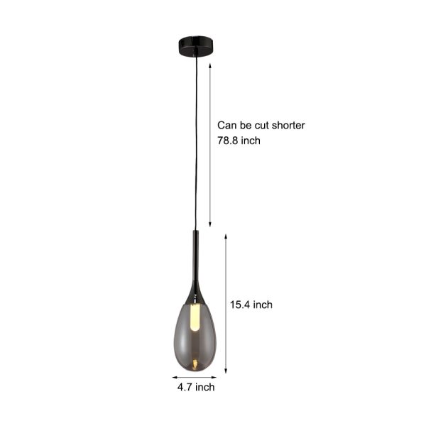 Modern 1-Light LED Teardrop Glass Pendant Light in Amber/Smoke Gray - Image 7