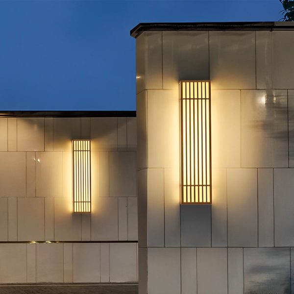 Retro Vertical Stripe Grid LED Waterproof Brown Outdoor Wall Lamp - Image 7
