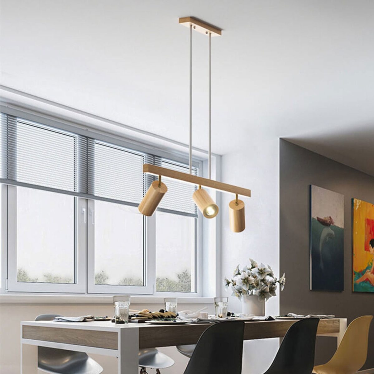 Nordic Minimalist Solid Wood Spotlight Track 2/3/4 Light Chandelier - Image 13