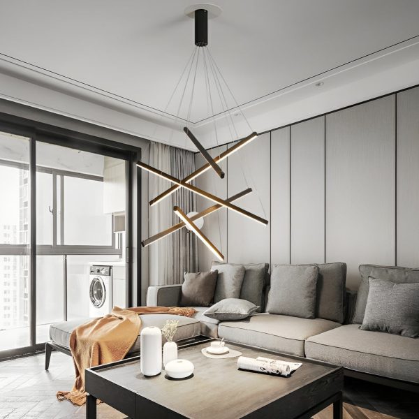 Minimalist Strip Stepless Dimming LED Black Modern Chandelier with Remote - Image 4