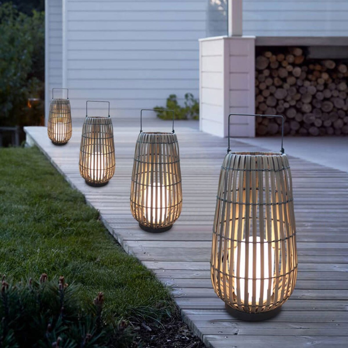 Modern Rattan Weaving Oval Cage Outdoor Patio Waterproof Floor Lamp - Image 2