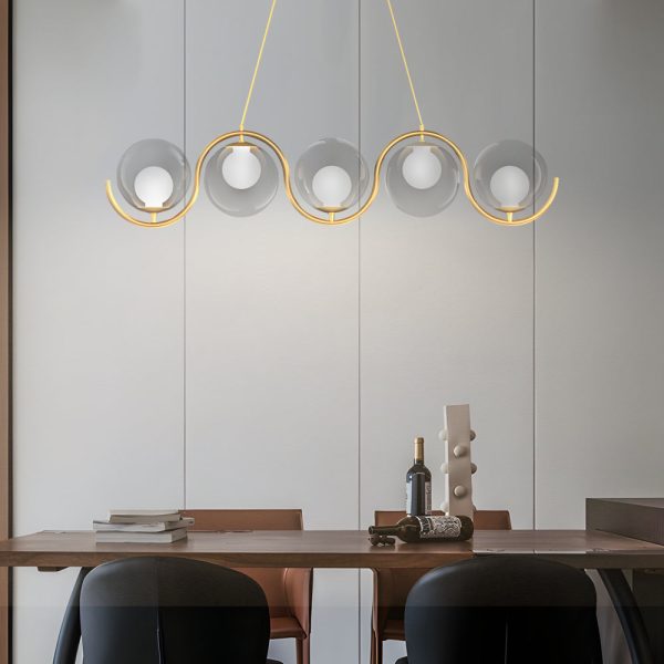 3/5-Light Wavy Linear Island Light with Ball Glass Shade for Dining Room - Image 3