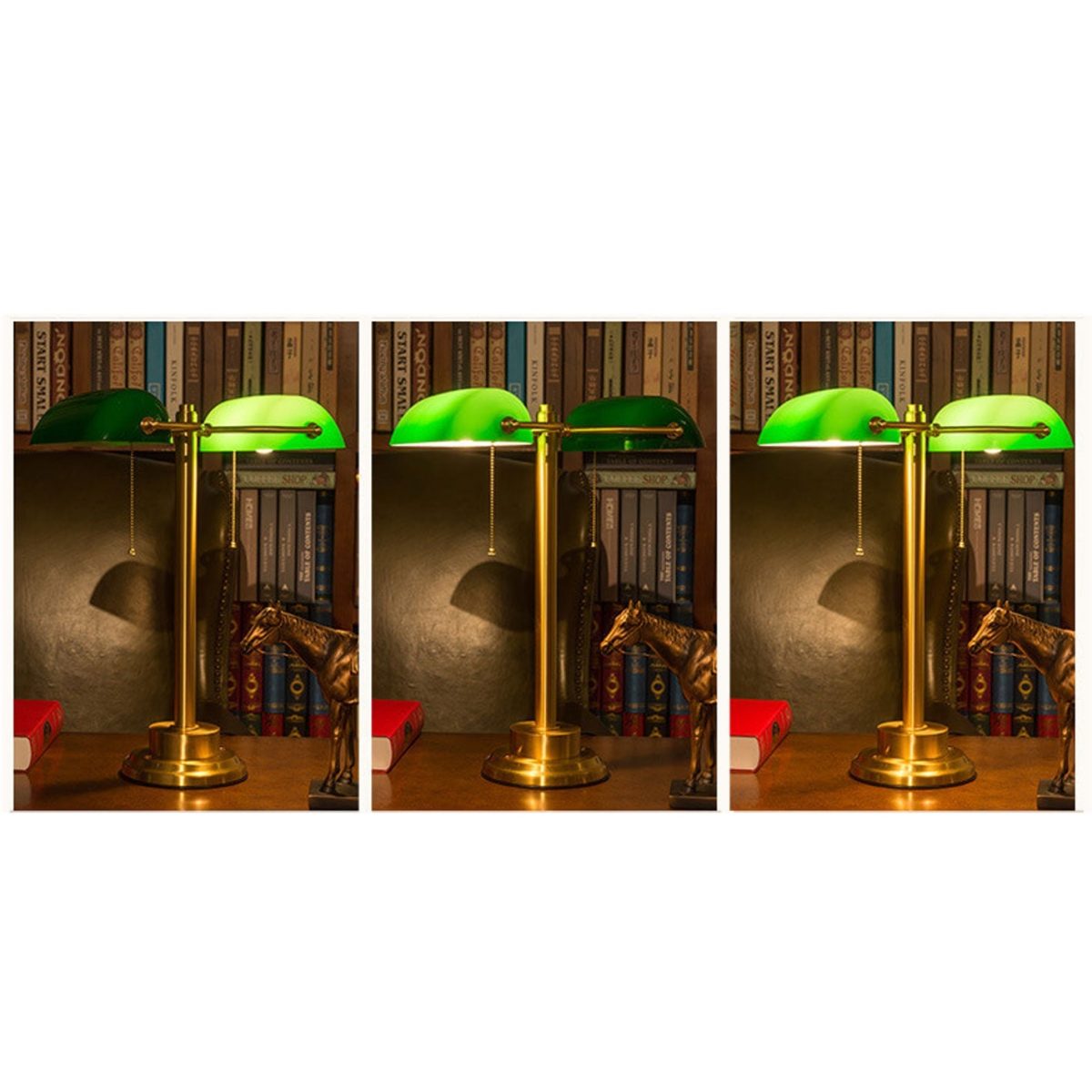 Vintage Green All Brass 2-Light Bank Pull Cord Touch Table Lamp - Image 4