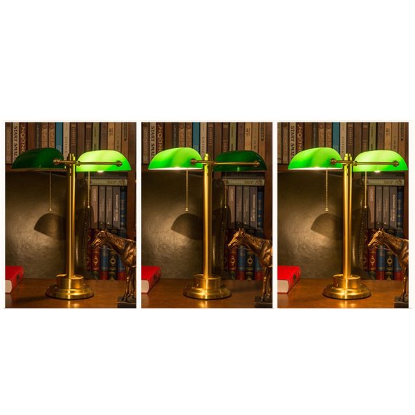 Vintage Green All Brass 2-Light Bank Pull Cord Touch Table Lamp - Image 4