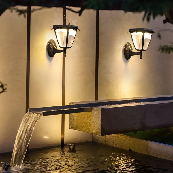 1-Light Black Solar Powered Porch Sconce LED Outdoor Wall Light - Image 6
