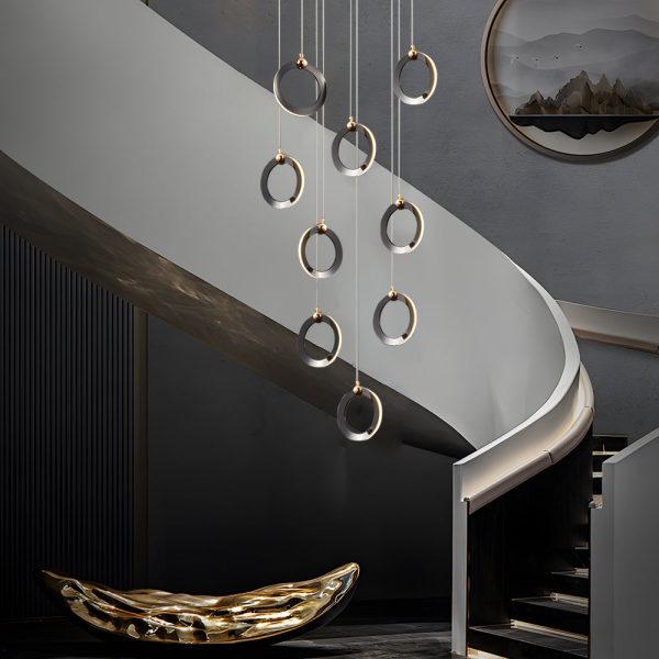 LED Ring Clusters Rotating Staircase Chandelier - Image 5