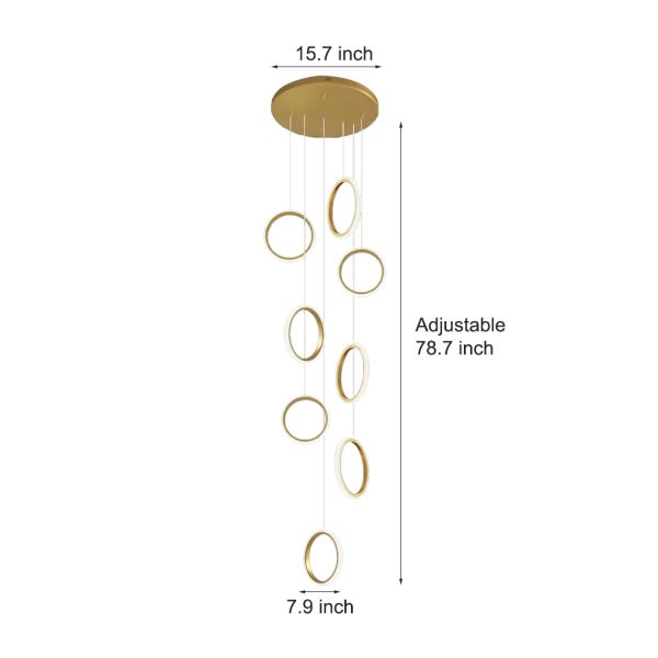 Round 6/8 Rings LED Aluminum Simple Modern Long Staircase Chandelier - Image 5