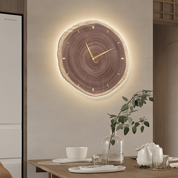 Rustic Round Wood Slice Clock with Remote Control and LED Lights - US Plug - Image 3