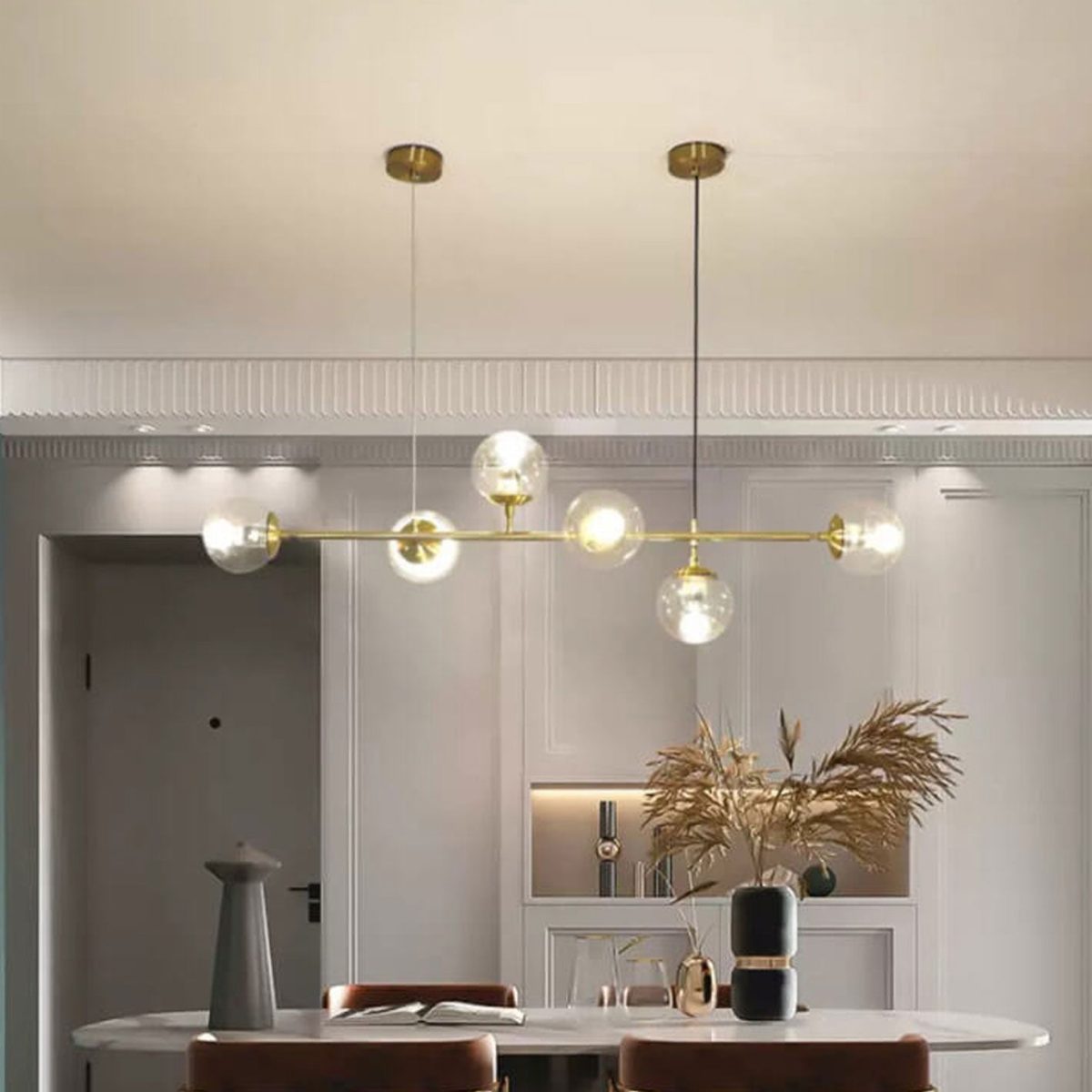 Modern Minimalist Long Glass Round Globe Island Light 6-Light Chandelier - Image 7