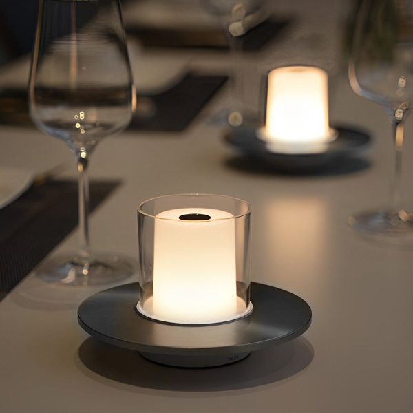 Modern Cordless Cylinder Candle Table Lamp with Dish Base - Image 4