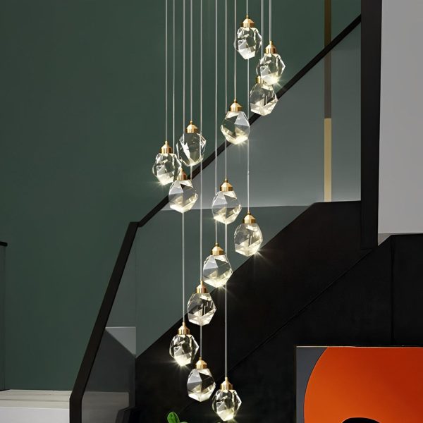Spiral Crystal Electroplating Metal Modern Duplex Staircase Chandelier - Image 12