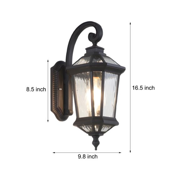 1-Light Black Clear Water Glass Outdoor Wall Light Lantern Wall Sconce Porch Wall Mounted Lights Exterior Wall Lamp - Image 5