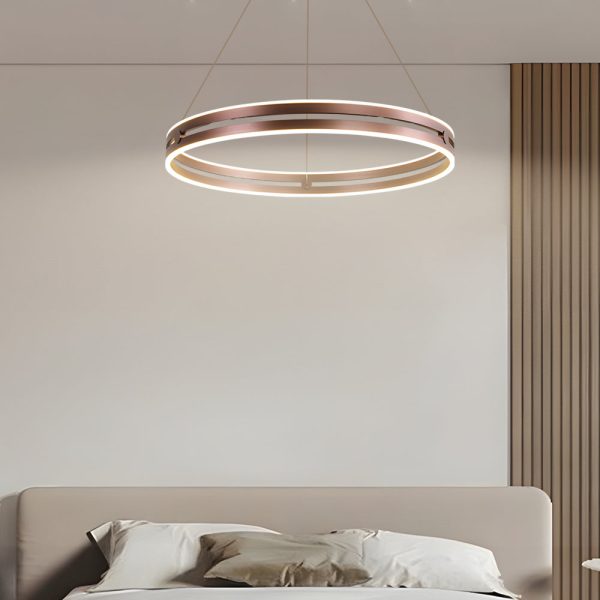 23.6-in Double Wheel Chandelier Modern LED Pendant Light, Black/Gold/Brown - Image 3