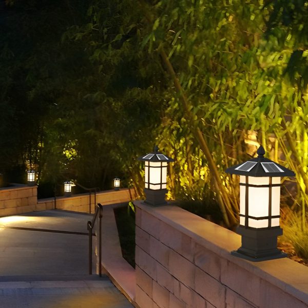 Waterproof Dimming with Remote Black Vintage Solar Fence Post Lights - Image 3