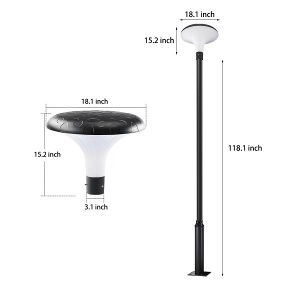 Round Mushroom Waterproof Intelligent Black Modern Solar Lamp Post Light - Image 6
