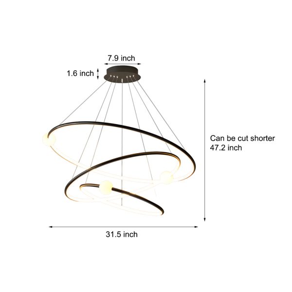 White/Black  Circular Pendant Lamp Dimmable LED Rings Chandelier - Image 7