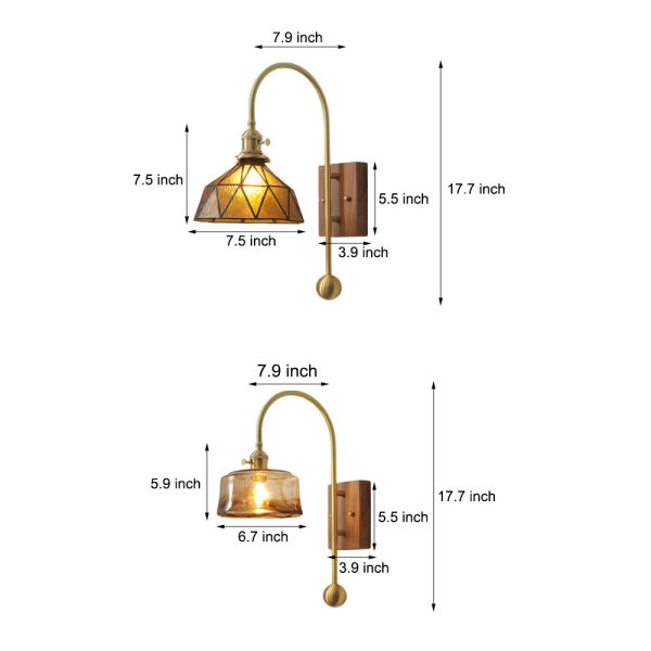 1 Head Vintage Brass Wall Light Glass Shade High Arm Wall Lamp - Image 6