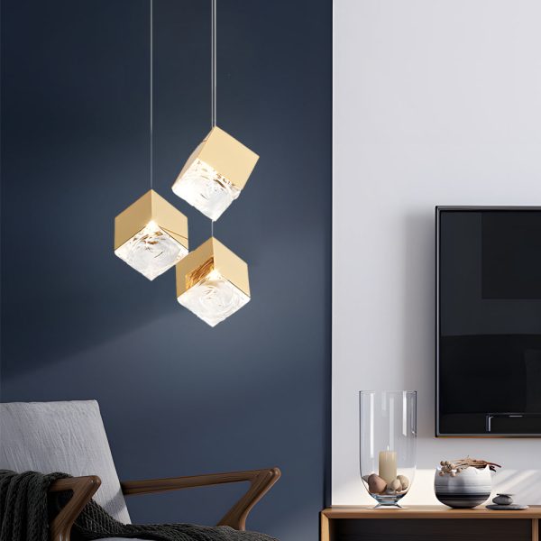 1/3/6/9-Light Multi Glass Ice Cube Metallic Staircase Chandelier in Gold/Chrome - Image 3