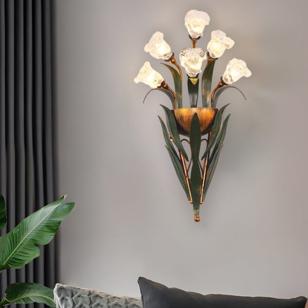 Bouquet Flowers Leaves White Light Pastoral American Style Wall Lamp - Image 3