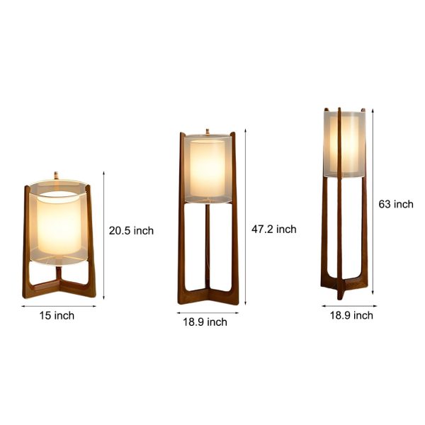 Rustic Japanese-style Wood Standing and Double Shaded LED Floor Lamp - Image 6