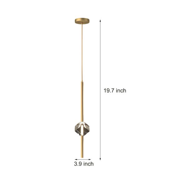 Modern 1-Light Copper Single Crystal Pendant Light with 3-Step Dimming LED - Image 7