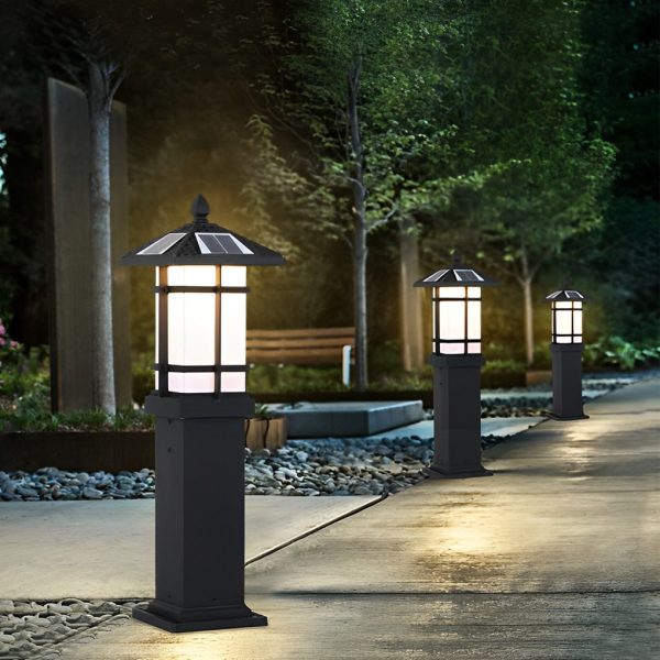 Modern Solar LED Lawn Lamp with Ancient Asian Style Top Waterproof Outdoor Light