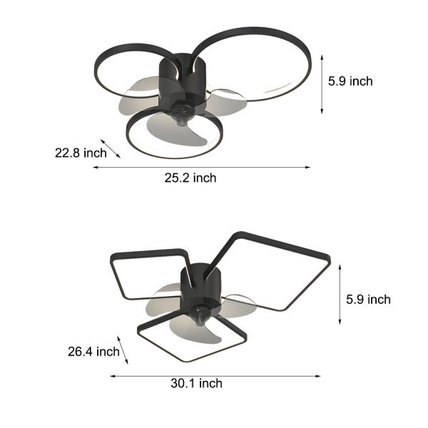 Square Round Rings Three Step Dimming LED Silent Modern Ceiling Fans Lamp - Image 5