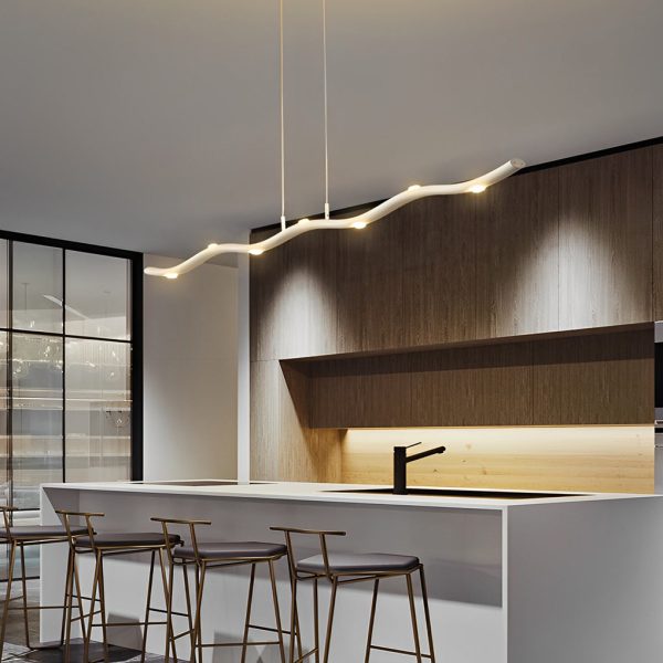 Long Strip Waves Branches Stepless Dimming LED White Modern Chandelier - Image 6