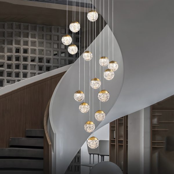Spiral Pineapple Multi Glass Ball Staircase Chandelier LED Globes Hanging Ceiling Lights Suspension Lamp Drop Lights for Stairs - Image 2