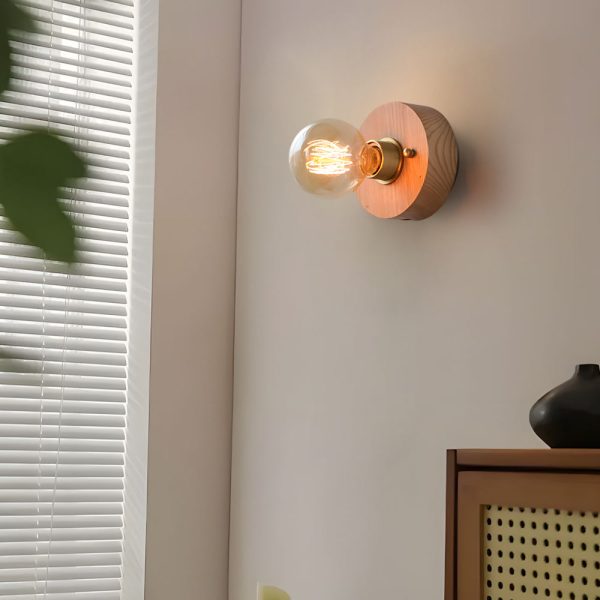 Round/Square Vintage Walnut Wood Wall Lamp 1-light with Pull Chain Switch - Image 3