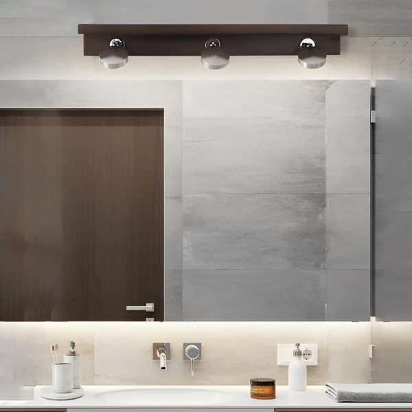 2/3-Light Wood Bathroom Vanity Light with Adjustable Iron Spotlight and Fixed Glass Shades - Image 2