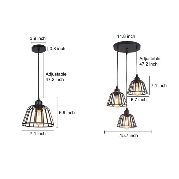 1/3 Lights Black Small Iron Cage LED Industrial Style Retro Chandelier - Image 7