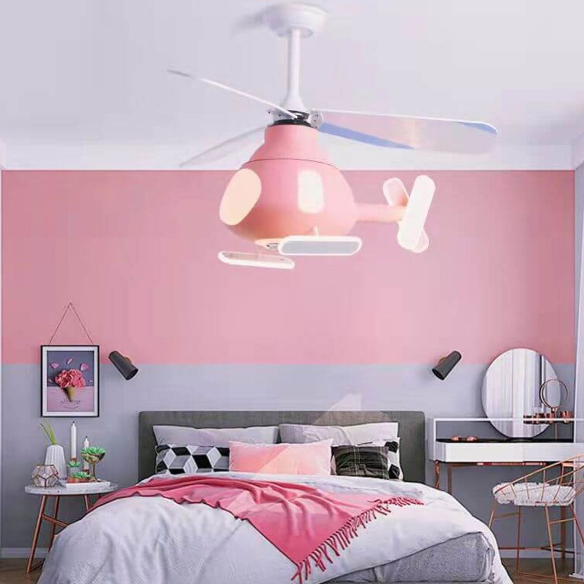 Cartoon Creative Aircraft Design LED Downrods Ceiling Fan Light - Image 15