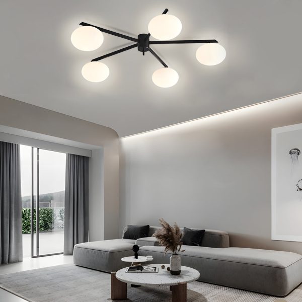 White Glass Bubble Black Semi-Flush Ceiling Light - Image 2