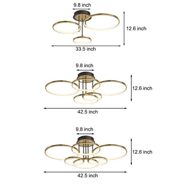 3/5/6 Rings Three Step Dimming Gold Modern Ceiling Lights with Leather - Image 5