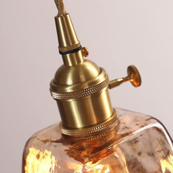Contemporary Retro Brass Geometric Square Amber Glass Shade 1-Light Pendant Light For Living Room - Image 14