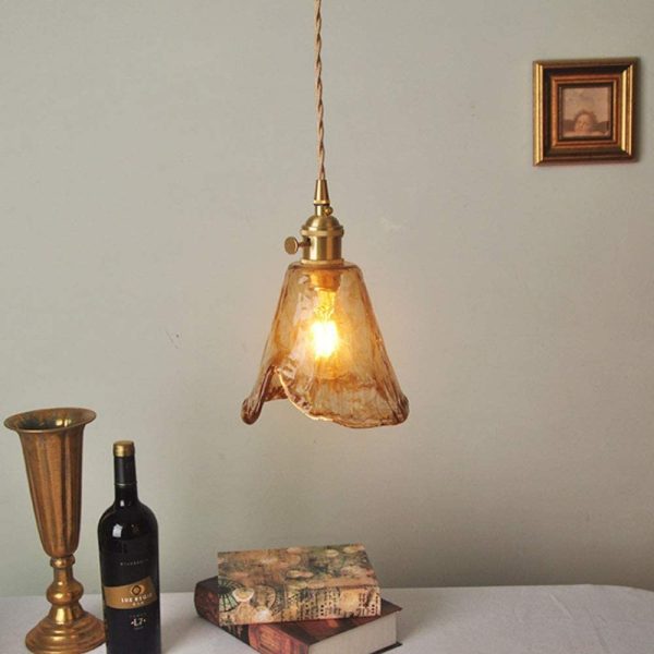 Contemporary Retro Brass Geometric Square Amber Glass Shade 1-Light Pendant Light For Living Room - Image 3