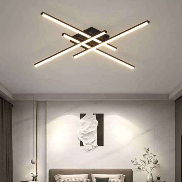 Contemporary Scandinavian Long Strip Grid Aluminum Acrylic LED Semi-Flush Mount Ceiling Light For Living Room