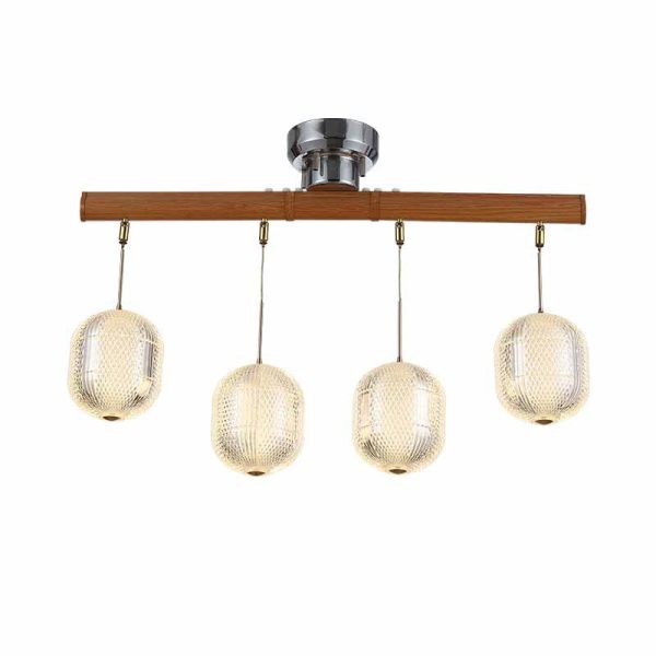 Contemporary Retro Wood Aluminum Acrylic Foldable Oval 4-Light Semi-Flush Mount Ceiling Light Island Light For Dining Room - Image 5