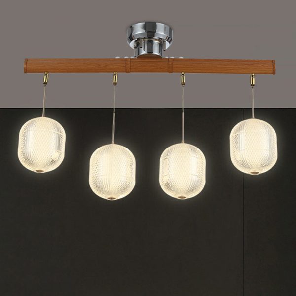 Contemporary Retro Wood Aluminum Acrylic Foldable Oval 4-Light Semi-Flush Mount Ceiling Light Island Light For Dining Room - Image 4